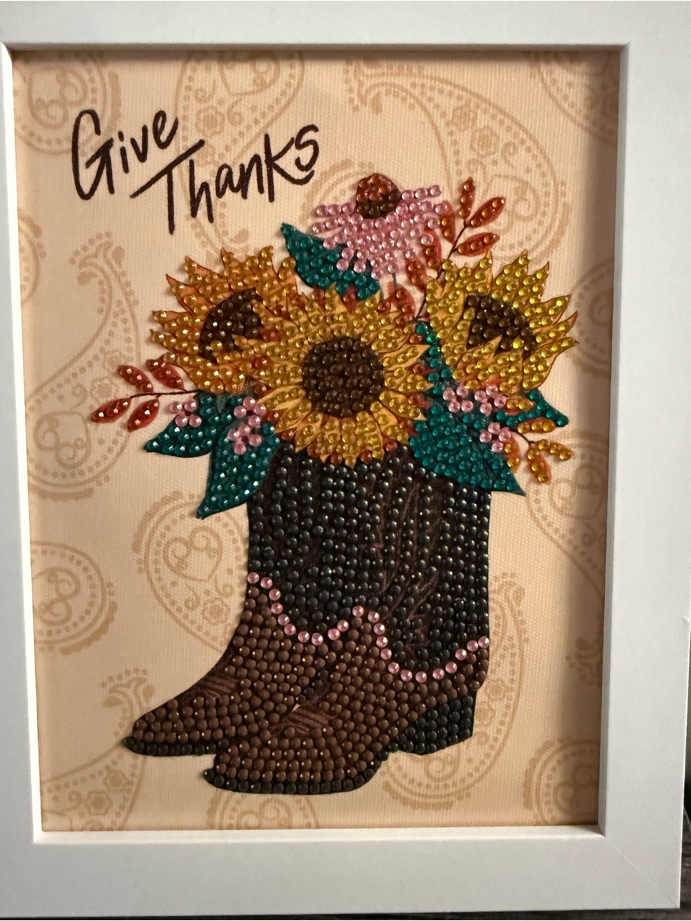 Give Thanks Sunflower Boot Rhinestone Wall Art